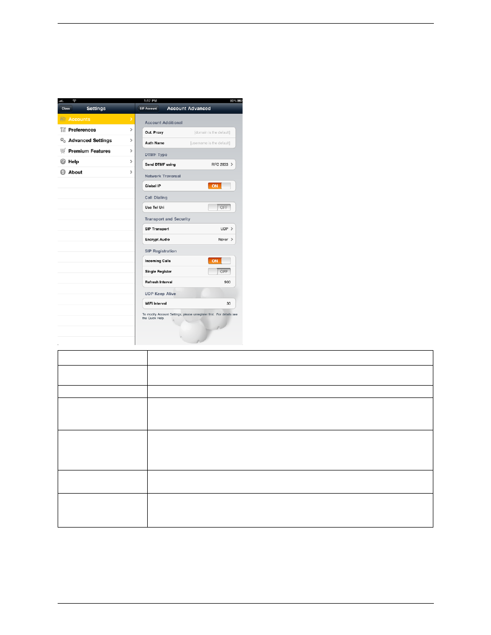 Account advanced | CounterPath Bria iPad Edition 1.0 User Guide User Manual | Page 31 / 48