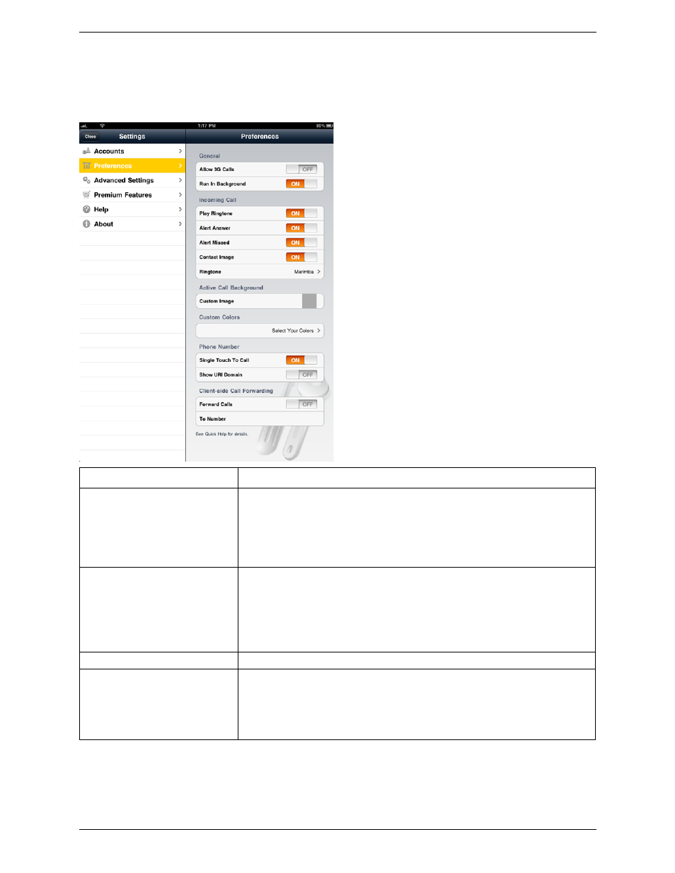2 user preferences, User preferences | CounterPath Bria iPad Edition 1.0 User Guide User Manual | Page 33 / 48