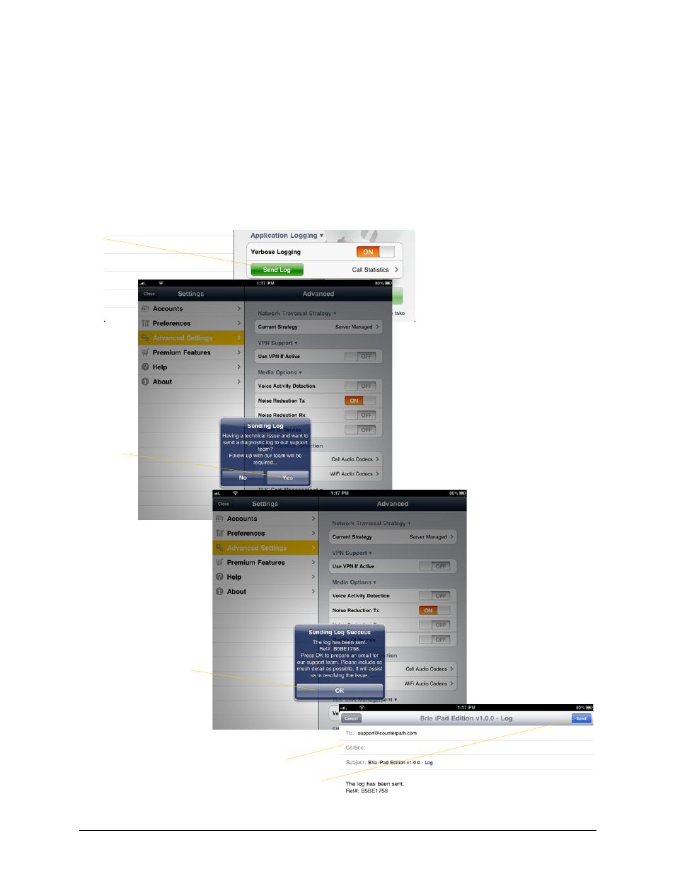 A troubleshooting | CounterPath Bria iPad Edition 1.0 User Guide User Manual | Page 41 / 48