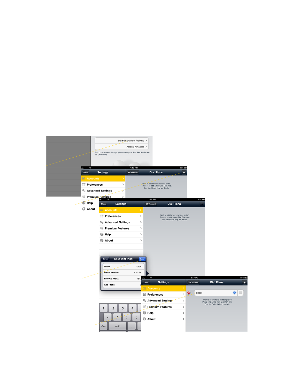 B dial plans, Setting up dial plans | CounterPath Bria iPad Edition 1.0 User Guide User Manual | Page 43 / 48
