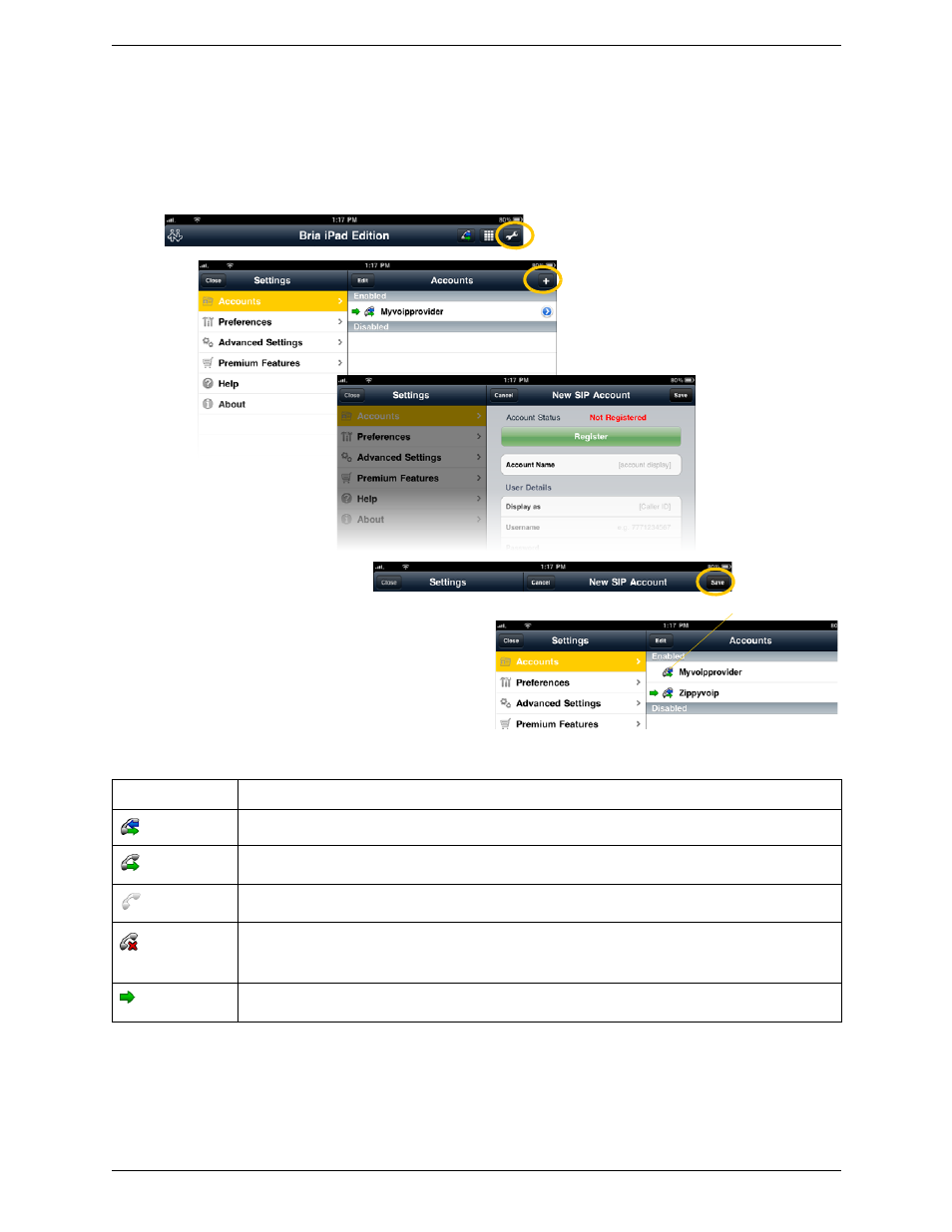 Setting up multiple accounts | CounterPath Bria iPad Edition 1.0 User Guide User Manual | Page 9 / 48