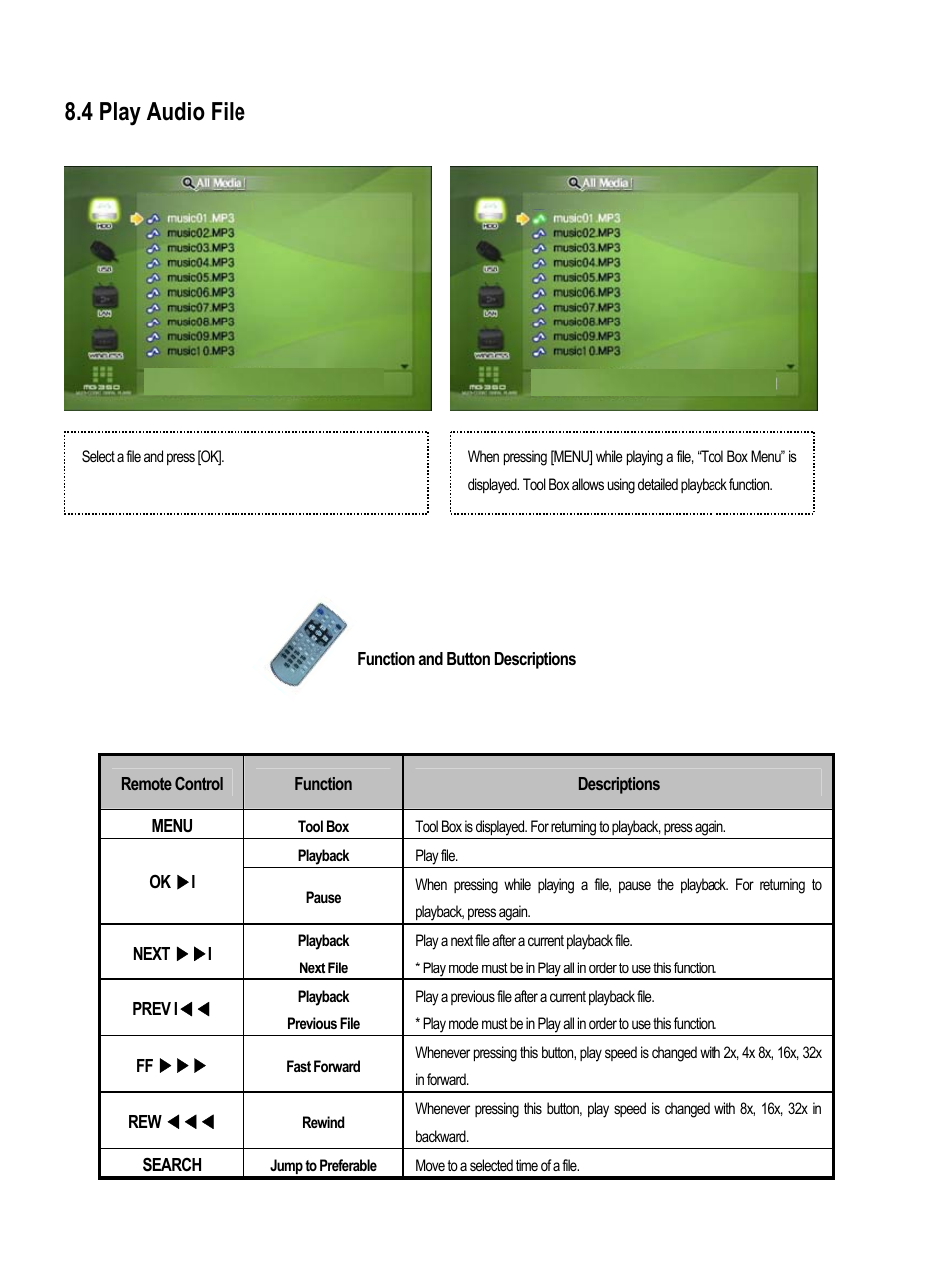 4 play audio file | AL Tech MEDIAGATE MG-350HD User Manual | Page 101 / 107