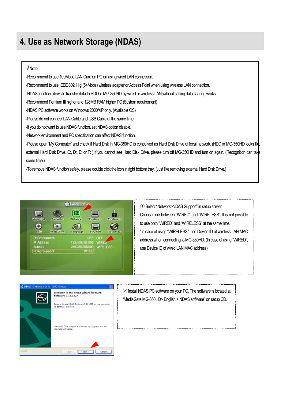 Use as network storage (ndas) | AL Tech MEDIAGATE MG-350HD User Manual | Page 45 / 107