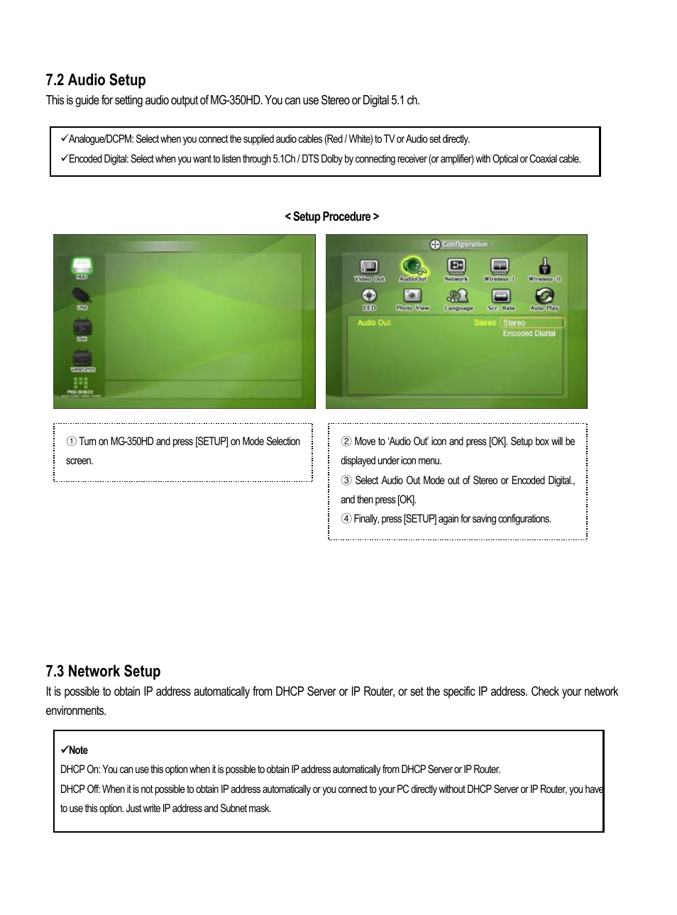2 audio setup, 3 network setup | AL Tech MEDIAGATE MG-350HD User Manual | Page 57 / 107