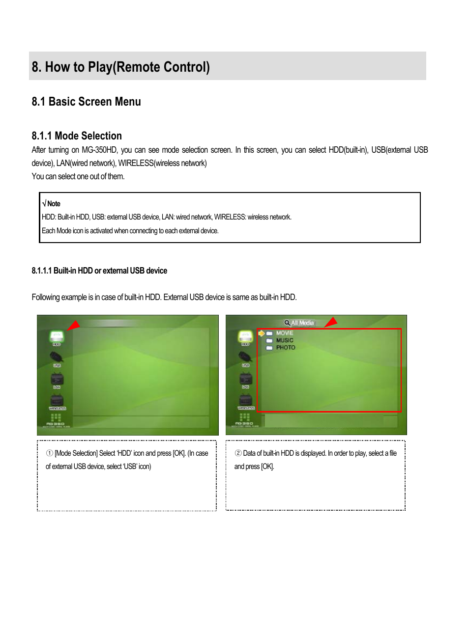 How to play(remote control), 1 basic screen menu, 1 mode selection | AL Tech MEDIAGATE MG-350HD User Manual | Page 93 / 107