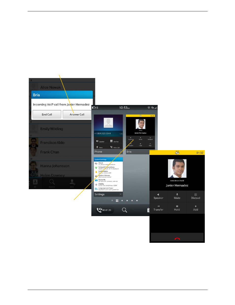 When bria is in the background | CounterPath Bria BlackBerry Edition User Guide User Manual | Page 16 / 44