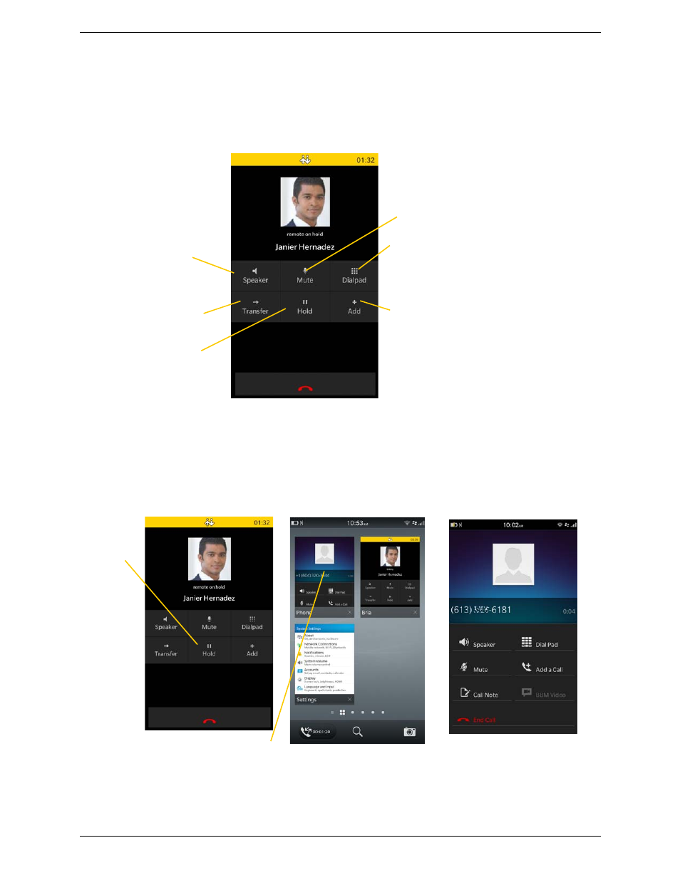 5 handling one established call, Handling one established call, Bria call | Native call and bria call | CounterPath Bria BlackBerry Edition User Guide User Manual | Page 17 / 44