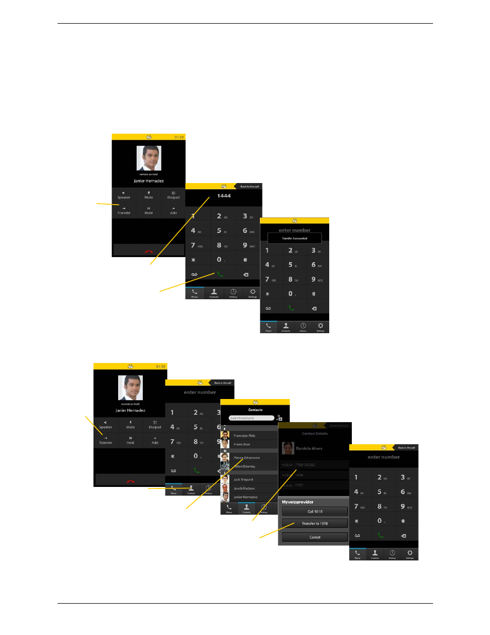8 unattended (blind) transfer, Unattended (blind) transfer, Using the dialpad by selecting a contact | CounterPath Bria BlackBerry Edition User Guide User Manual | Page 20 / 44