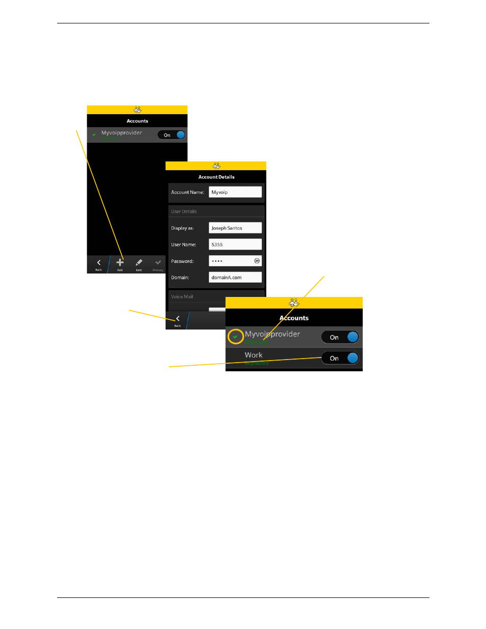 Setting up multiple accounts | CounterPath Bria BlackBerry Edition User Guide User Manual | Page 9 / 44