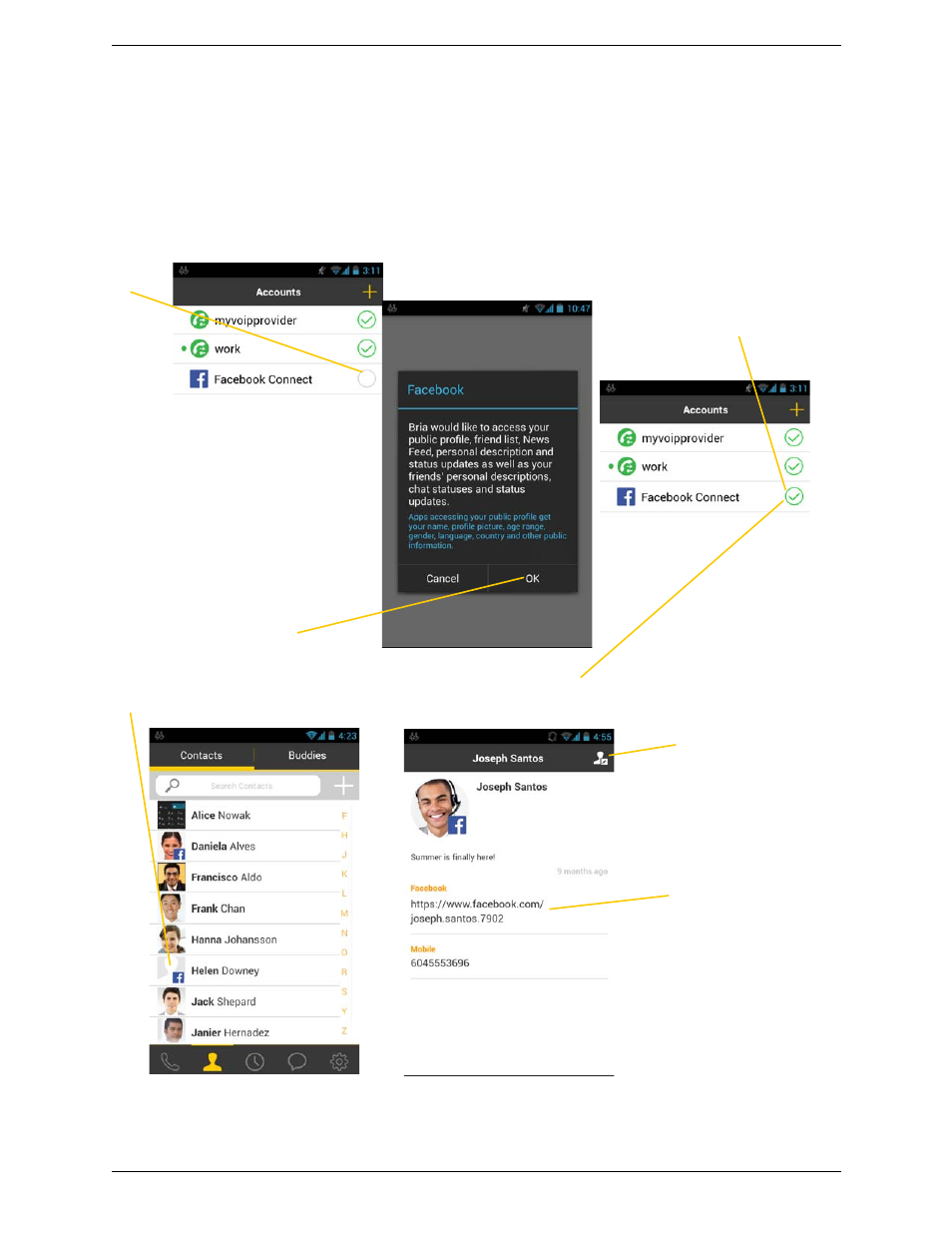 5 adding facebook friends, Adding facebook friends | CounterPath Bria Android Edition 3.1 User Guide User Manual | Page 15 / 74