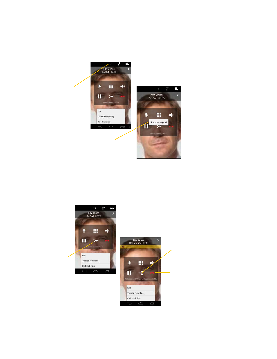 10 attended transfer, 11 conference call, Attended transfer conference call | CounterPath Bria Android Edition 3.1 User Guide User Manual | Page 30 / 74