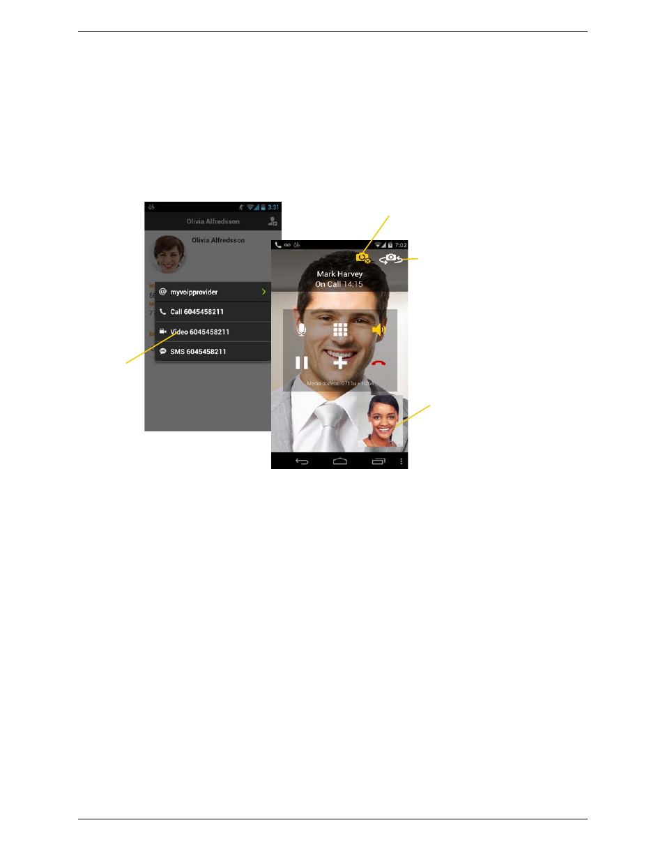 13 handling video calls, Handling video calls | CounterPath Bria Android Edition 3.1 User Guide User Manual | Page 33 / 74