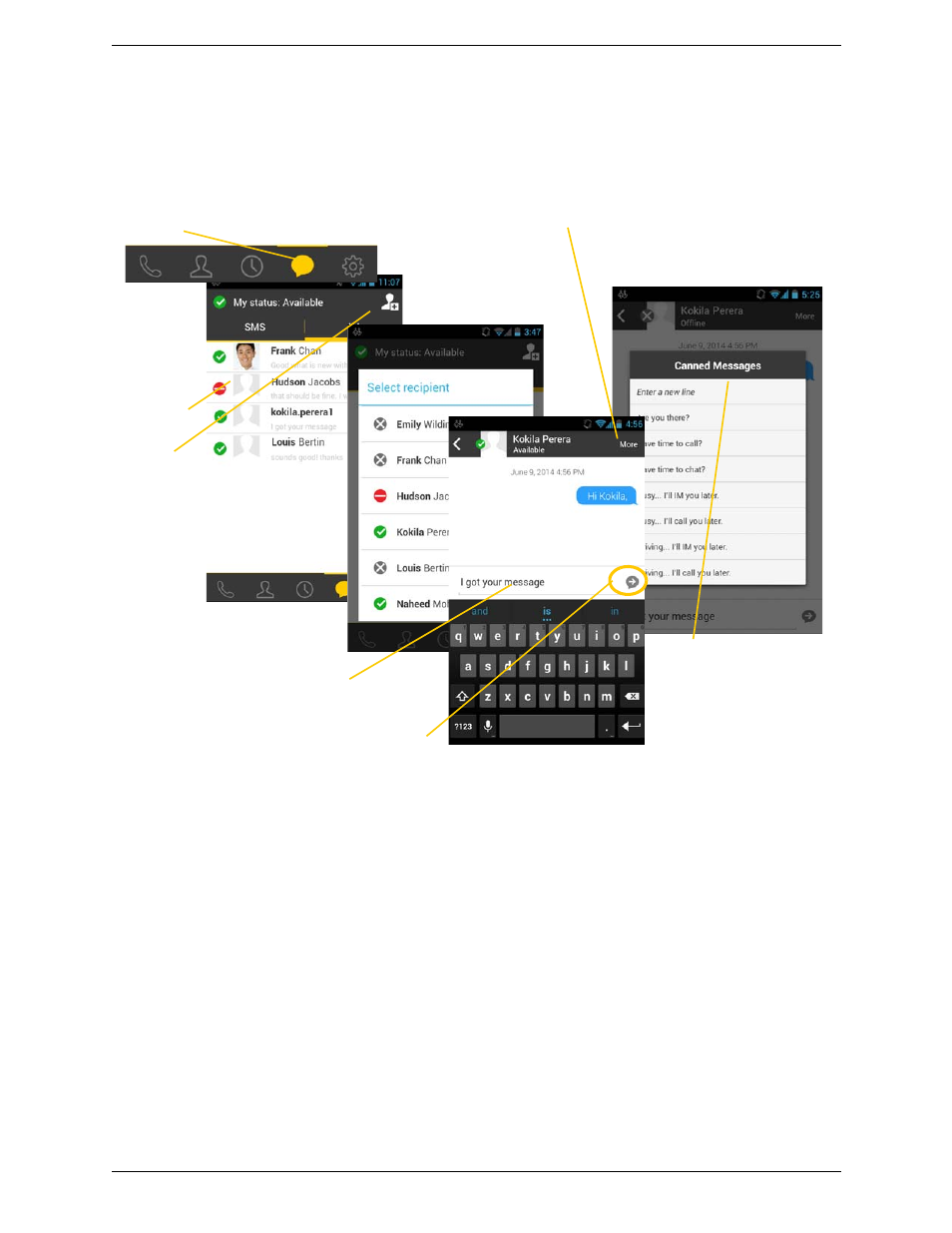 1 sending an im, Sending an im | CounterPath Bria Android Edition 3.1 User Guide User Manual | Page 38 / 74