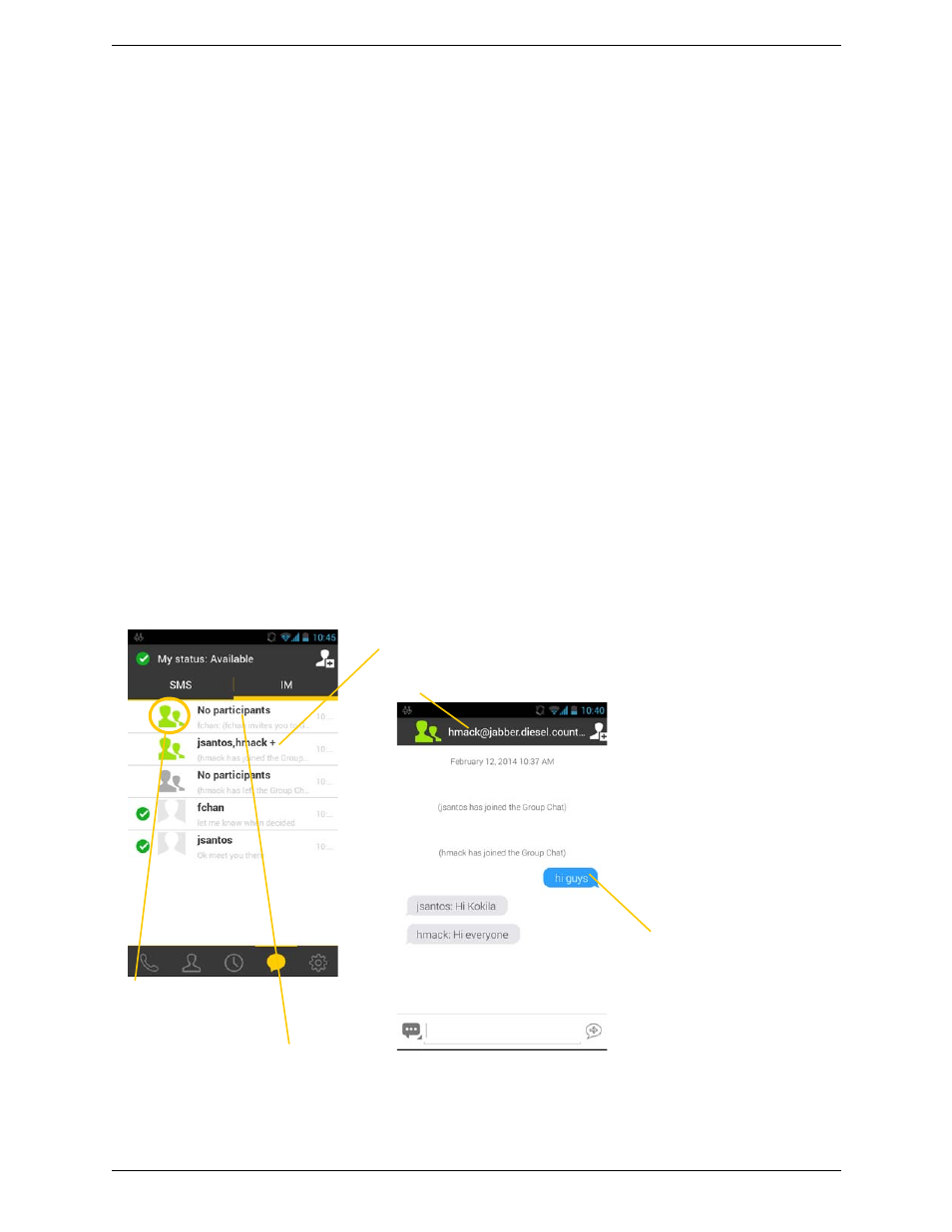 4 starting xmpp group chat, Starting xmpp group chat | CounterPath Bria Android Edition 3.1 User Guide User Manual | Page 43 / 74