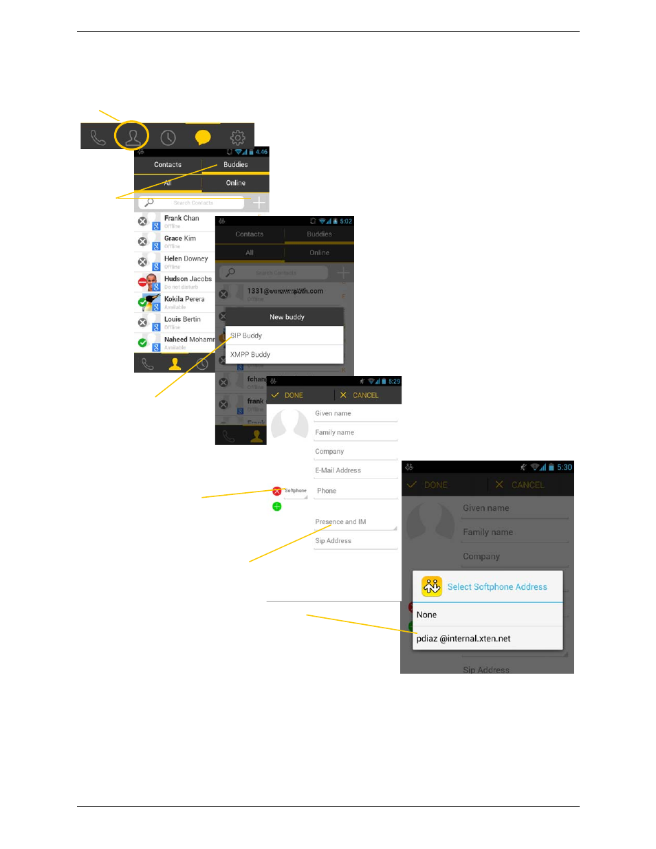 Adding a new contact as a buddy | CounterPath Bria Android Edition 3.1 User Guide User Manual | Page 47 / 74
