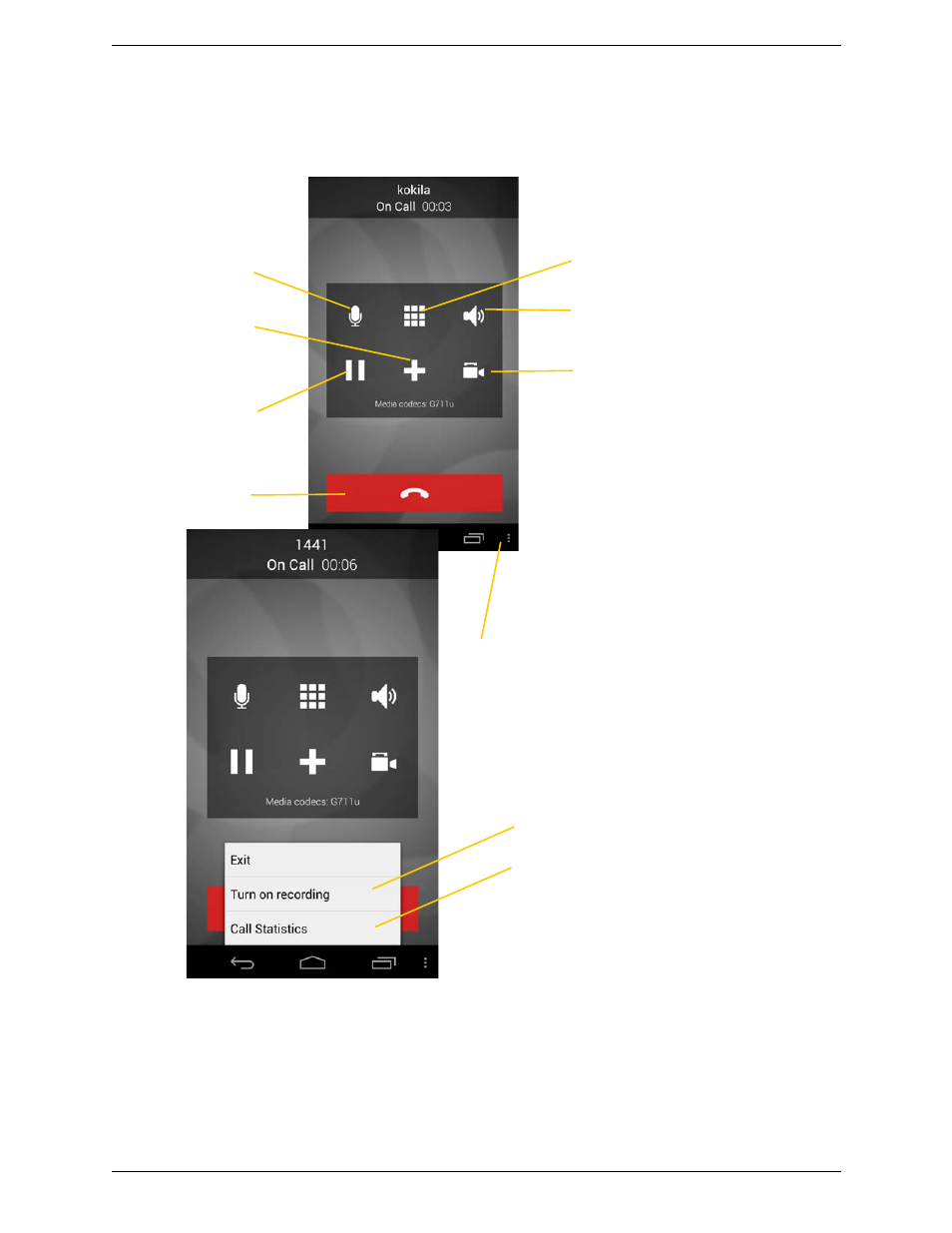 5 handling one established call, Handling one established call | CounterPath Bria Android Edition 3.0 User Guide User Manual | Page 23 / 72