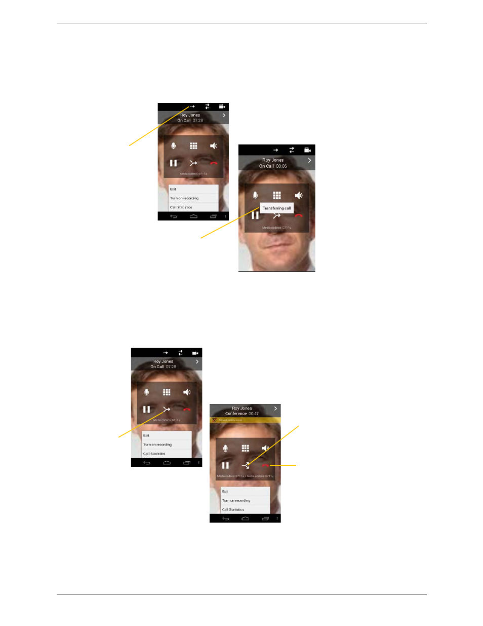 10 attended transfer, 11 conference call, Attended transfer conference call | CounterPath Bria Android Edition 3.0 User Guide User Manual | Page 30 / 72