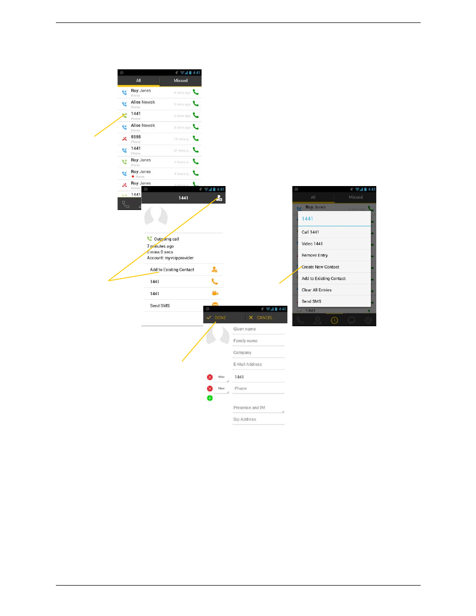 Adding a contact from the history | CounterPath Bria Android Edition 3.0 User Guide User Manual | Page 32 / 72