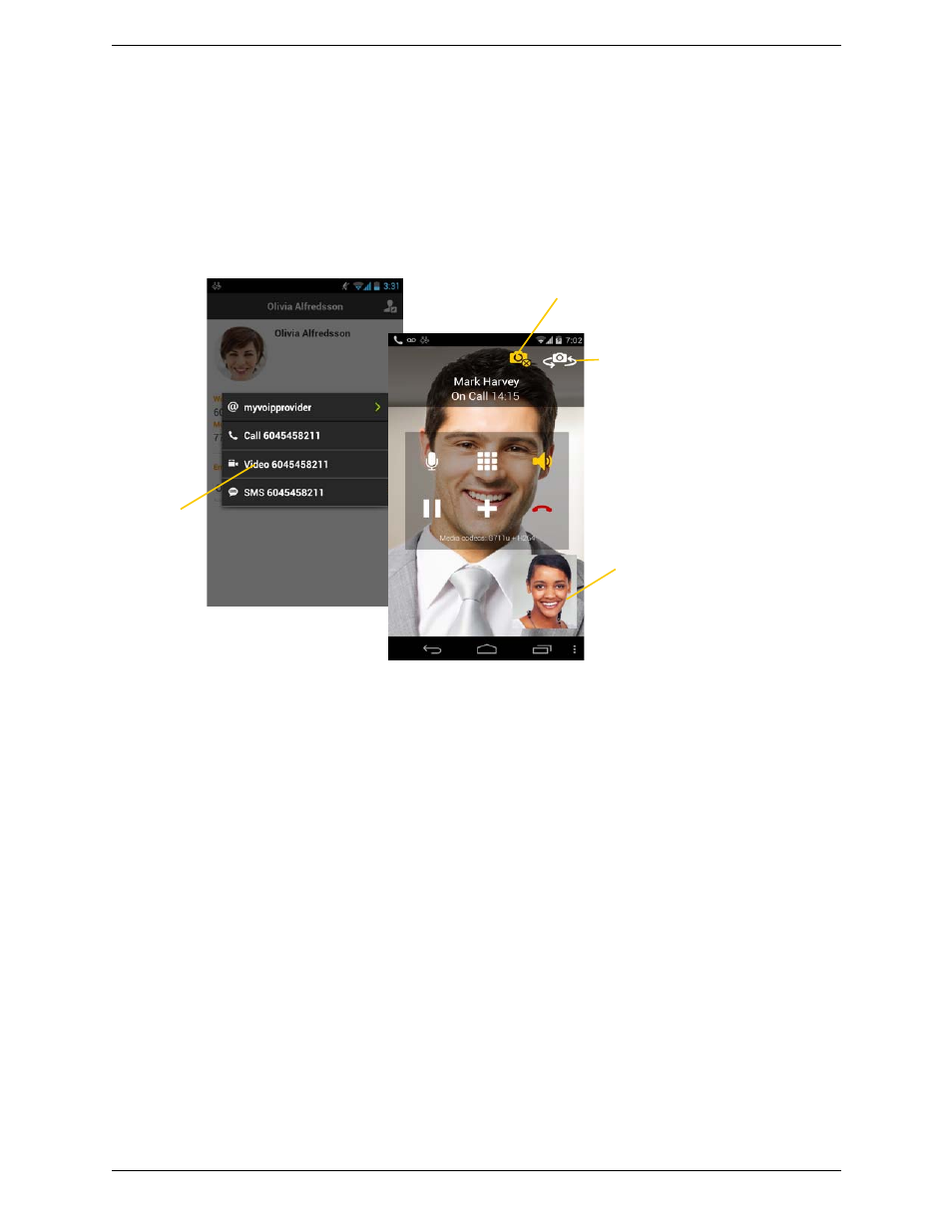 13 handling video calls, Handling video calls | CounterPath Bria Android Edition 3.0 User Guide User Manual | Page 33 / 72