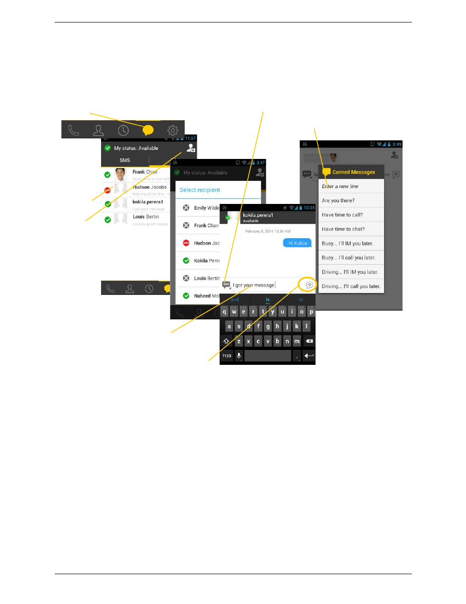 1 sending an im, Sending an im | CounterPath Bria Android Edition 3.0 User Guide User Manual | Page 38 / 72