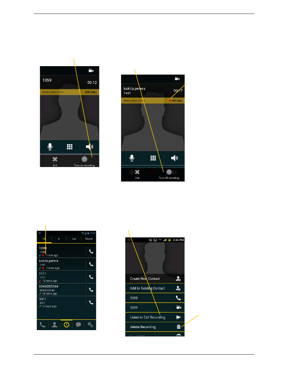 6 recording calls, Recording calls | CounterPath Bria Android Edition 2.3 User Guide User Manual | Page 22 / 60