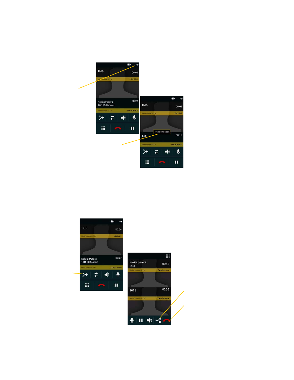 10 attended transfer, 11 conference call, Attended transfer conference call | CounterPath Bria Android Edition 2.3 User Guide User Manual | Page 27 / 60