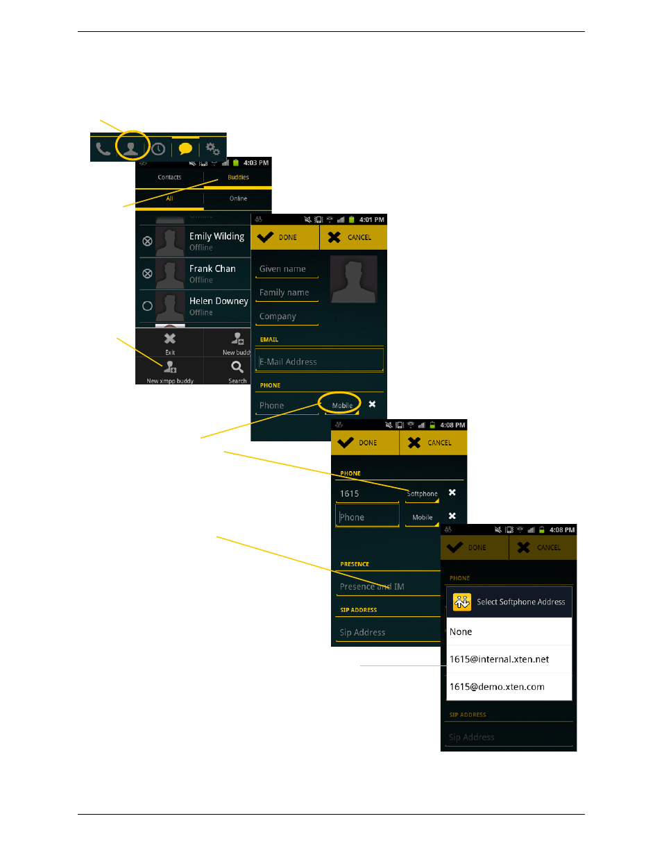 Adding a new contact as a buddy | CounterPath Bria Android Edition 2.3 User Guide User Manual | Page 40 / 60