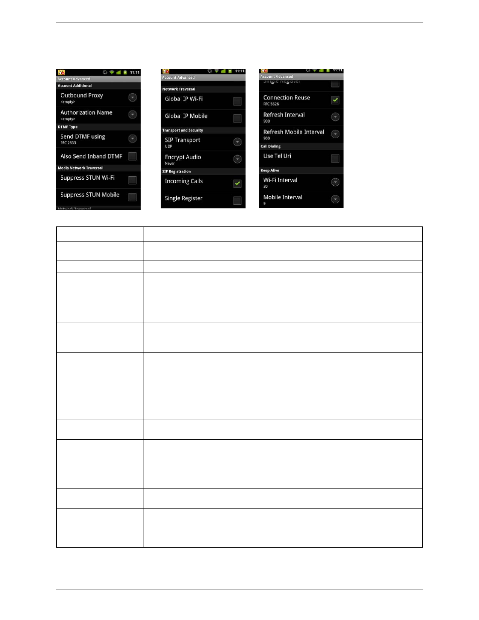 Account advanced (sip) | CounterPath Bria Android Edition 2.2 User Guide User Manual | Page 46 / 60