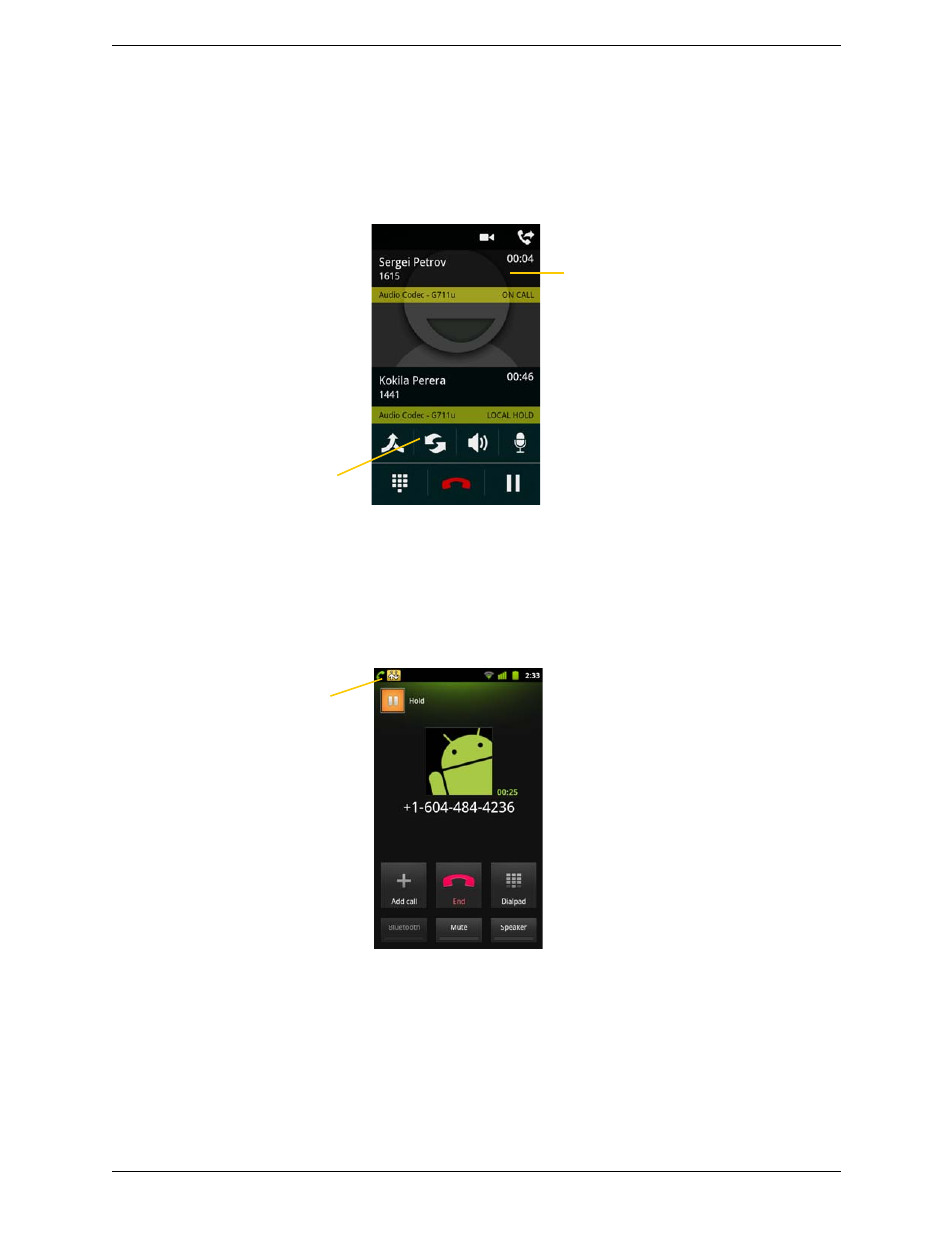 7 handling two established calls, Handling two established calls | CounterPath Bria Android Edition 2.1 User Guide User Manual | Page 24 / 60