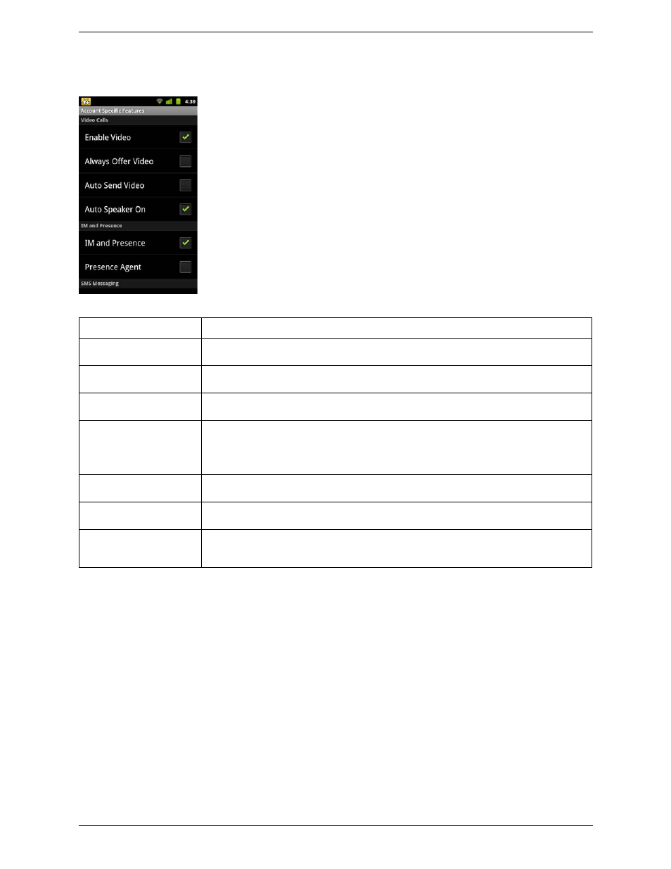 Account specific features (sip) | CounterPath Bria Android Edition 2.1 User Guide User Manual | Page 45 / 60