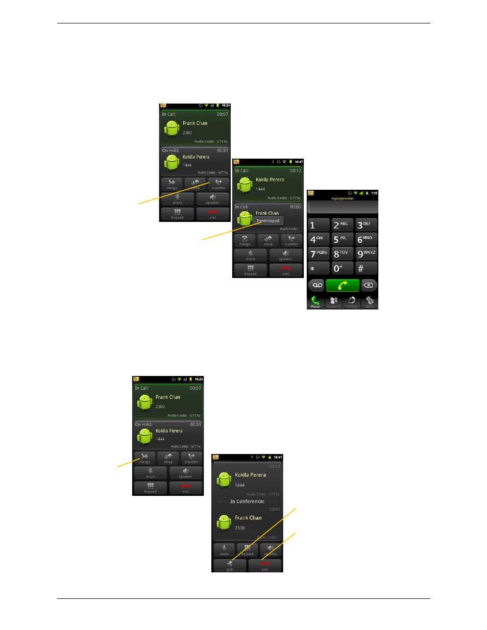 8 attended transfer, 9 conference call, Attended transfer conference call | CounterPath Bria Android Edition 1.2 User Guide User Manual | Page 24 / 54