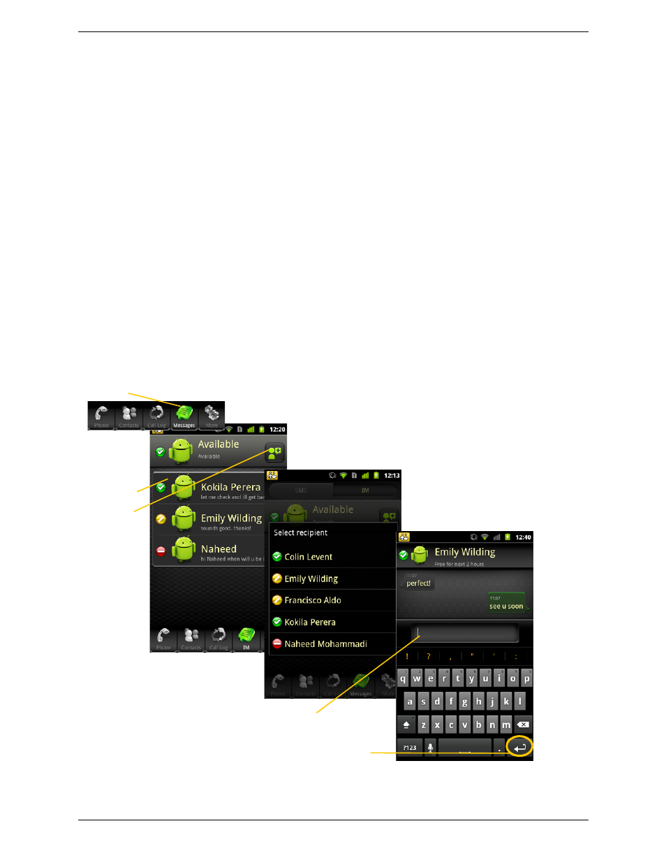 4 presence and instant messaging, 1 sending an im, Presence and instant messaging | Sending an im, 4presence and instant messaging | CounterPath Bria Android Edition 1.2 User Guide User Manual | Page 29 / 54