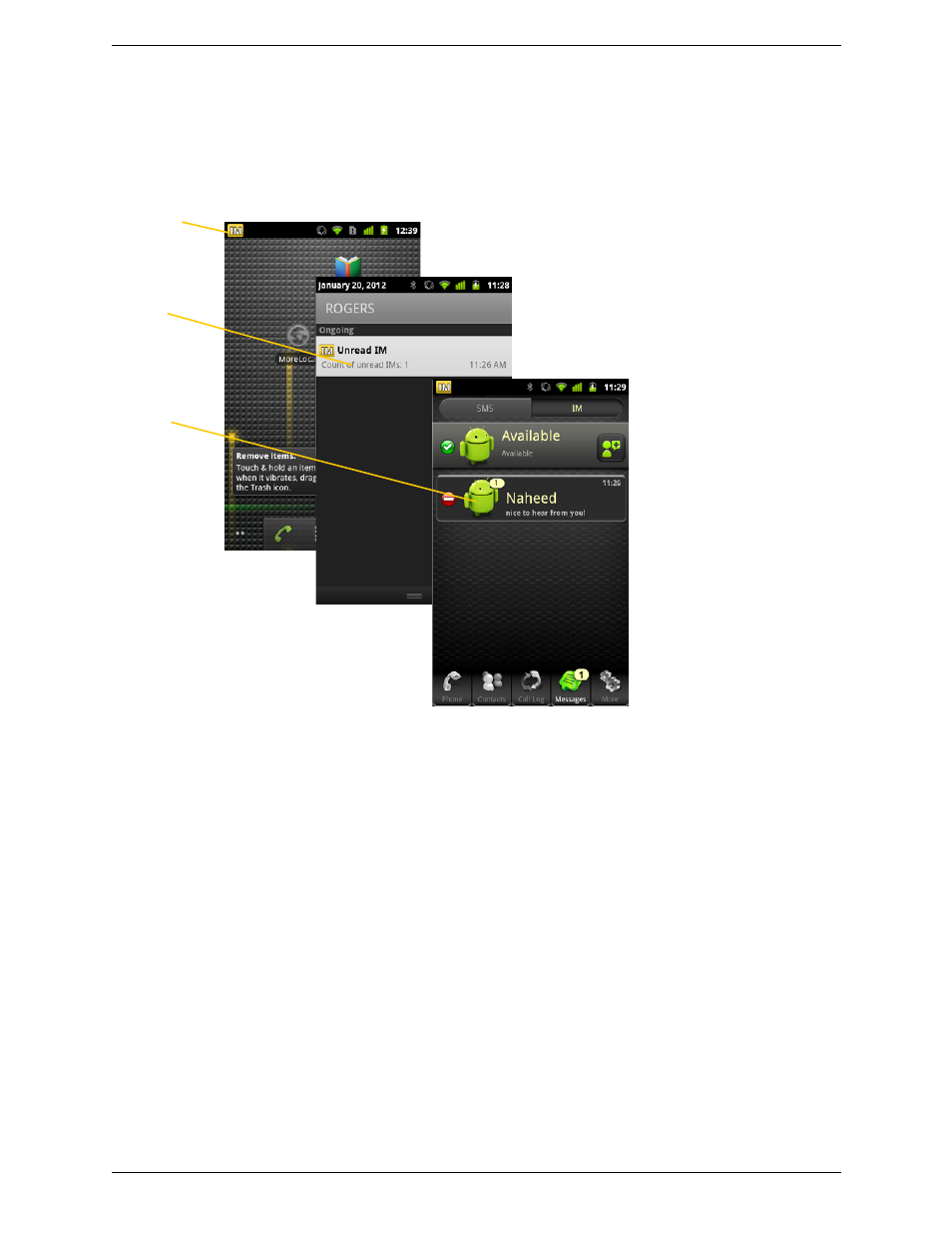 3 receiving an im and sms, Receiving an im and sms | CounterPath Bria Android Edition 1.2 User Guide User Manual | Page 32 / 54