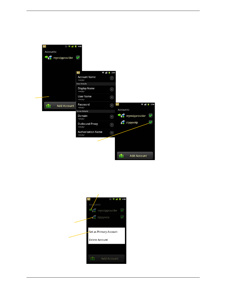 Setting up multiple accounts | CounterPath Bria Android Edition 1.1.9 User Guide User Manual | Page 10 / 40