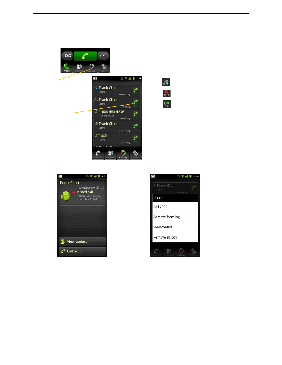 10 call log, Call log | CounterPath Bria Android Edition 1.1.9 User Guide User Manual | Page 21 / 40