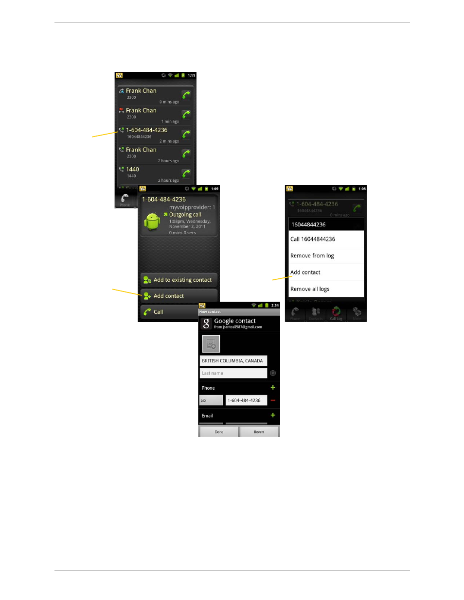 Adding a contact from the call log | CounterPath Bria Android Edition 1.1.9 User Guide User Manual | Page 26 / 40