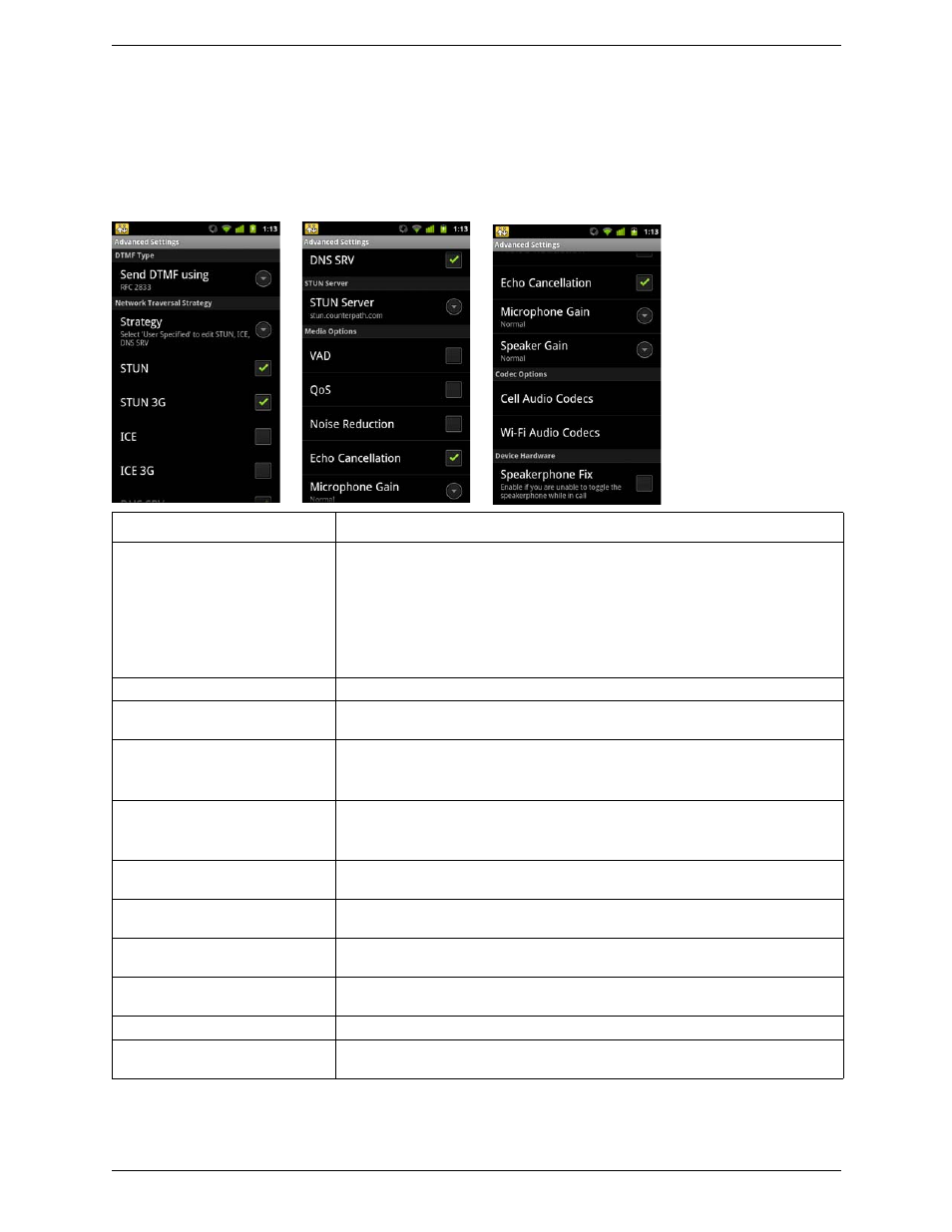 3 advanced settings, Advanced settings | CounterPath Bria Android Edition 1.1 User Guide (Revision 7) User Manual | Page 32 / 40