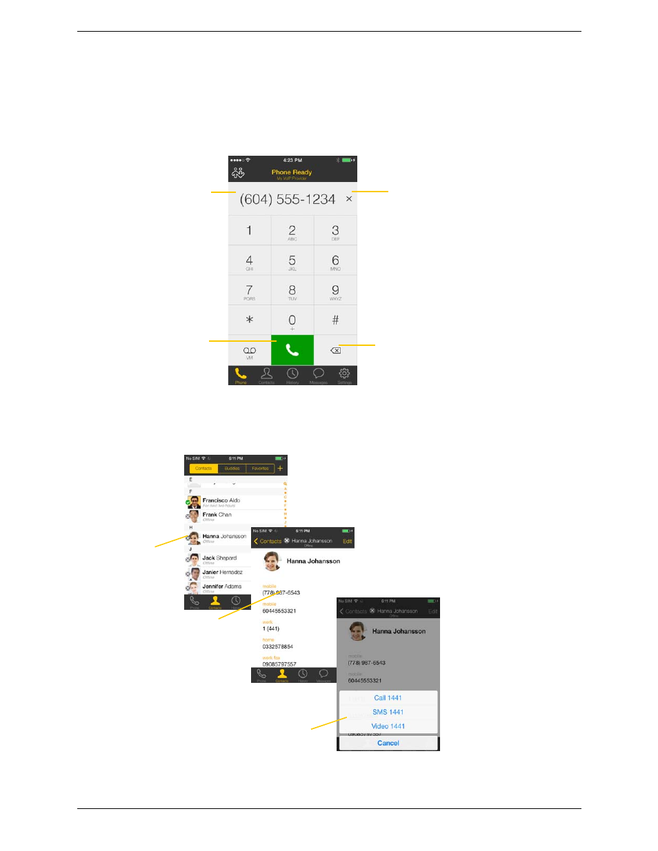 3 placing a call, Placing a call, Using the dialpad from the iphone contact list | CounterPath Bria iPhone Edition 3.1 User Guide User Manual | Page 19 / 78