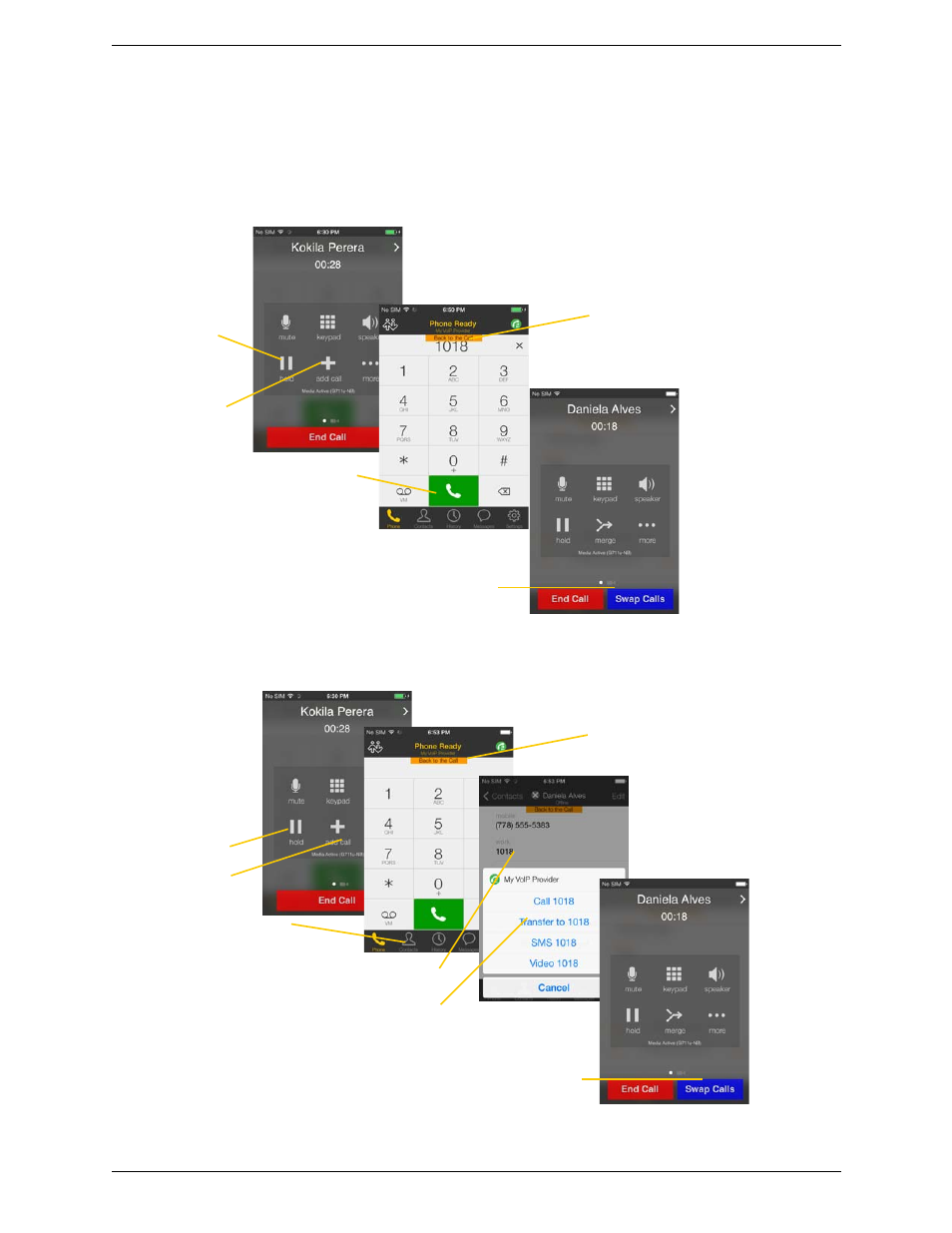 7 placing a second bria call, Placing a second bria call, Using the dialpad | CounterPath Bria iPhone Edition 3.1 User Guide User Manual | Page 25 / 78