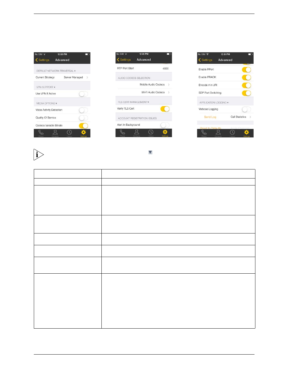 3 advanced settings, Advanced settings | CounterPath Bria iPhone Edition 3.1 User Guide User Manual | Page 61 / 78