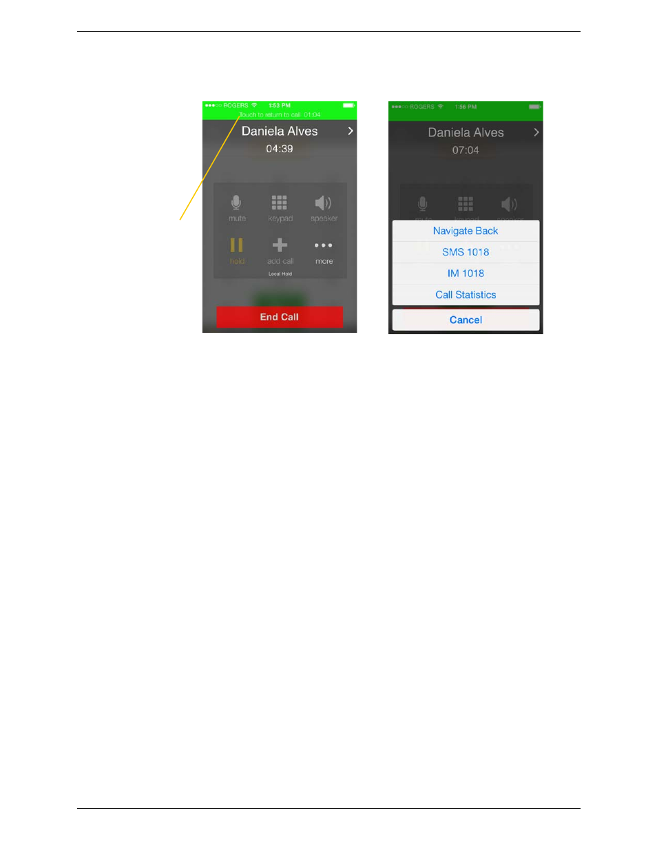 Handling a bria call and a native call | CounterPath Bria iPhone Edition 3.0 User Guide User Manual | Page 23 / 76