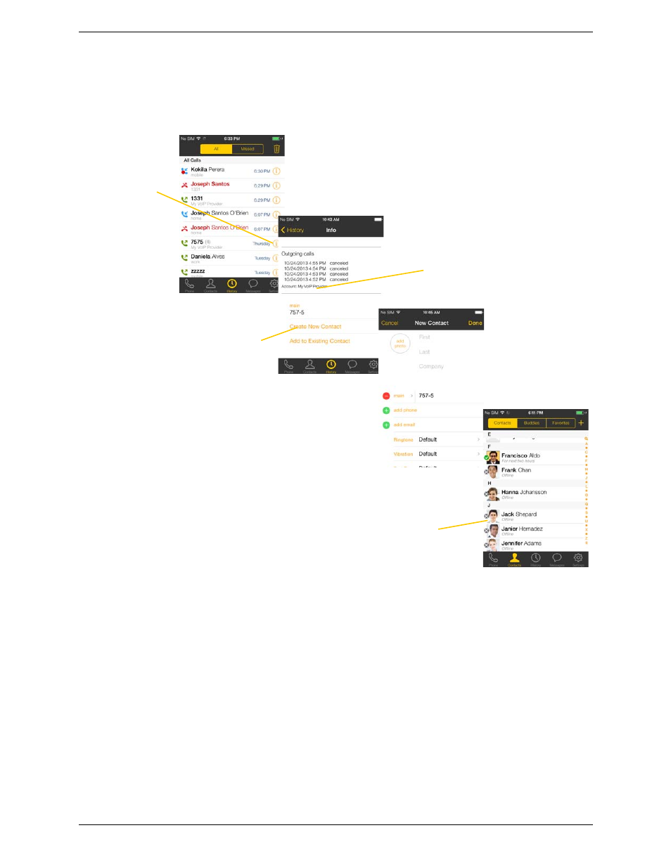Creating a contact from history | CounterPath Bria iPhone Edition 3.0 User Guide User Manual | Page 33 / 76