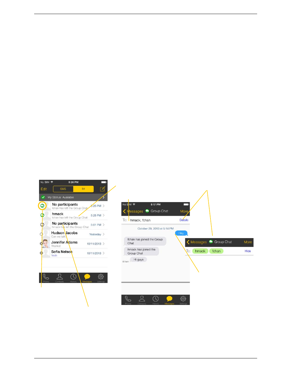 5 starting xmpp group chat, Starting xmpp group chat | CounterPath Bria iPhone Edition 3.0 User Guide User Manual | Page 41 / 76