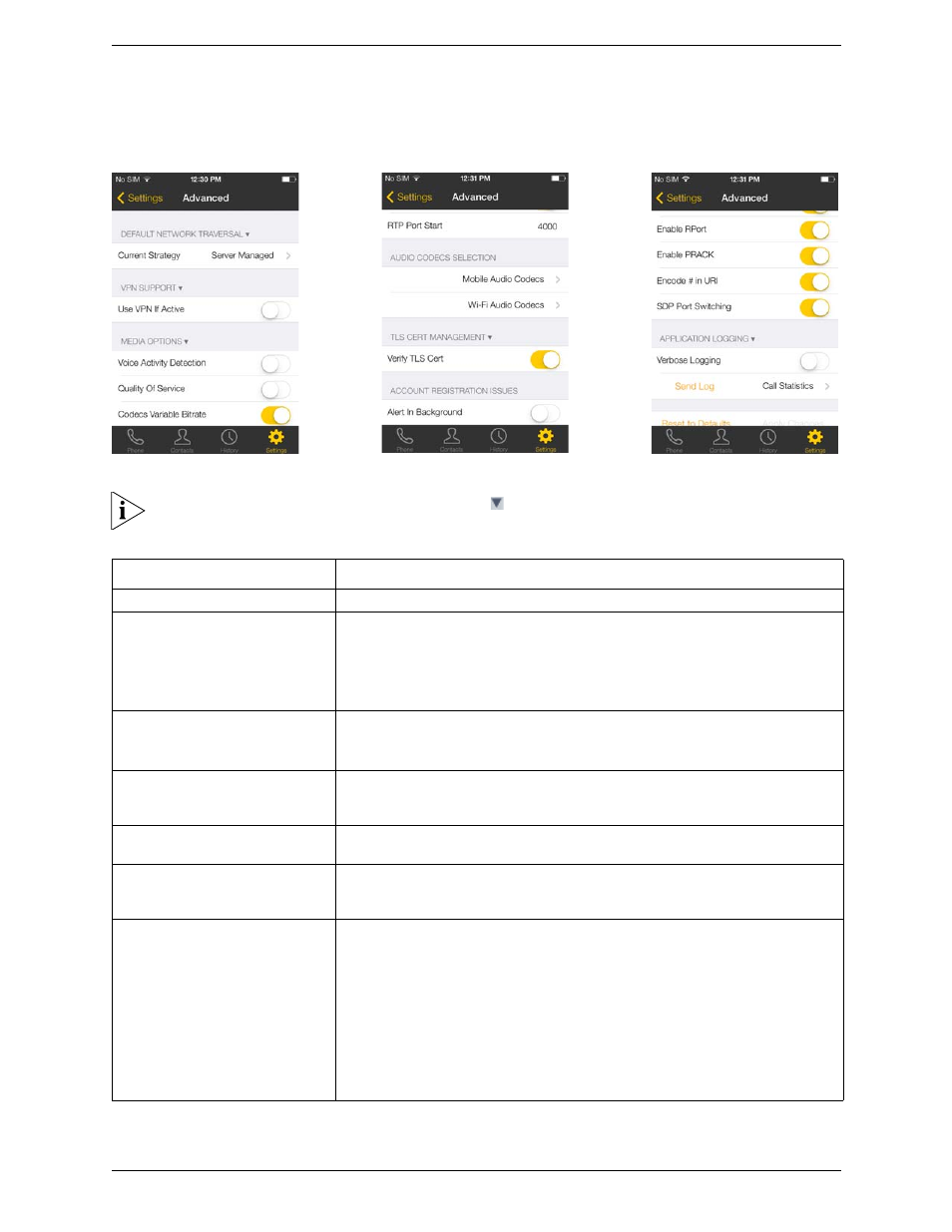 3 advanced settings, Advanced settings | CounterPath Bria iPhone Edition 3.0 User Guide User Manual | Page 60 / 76