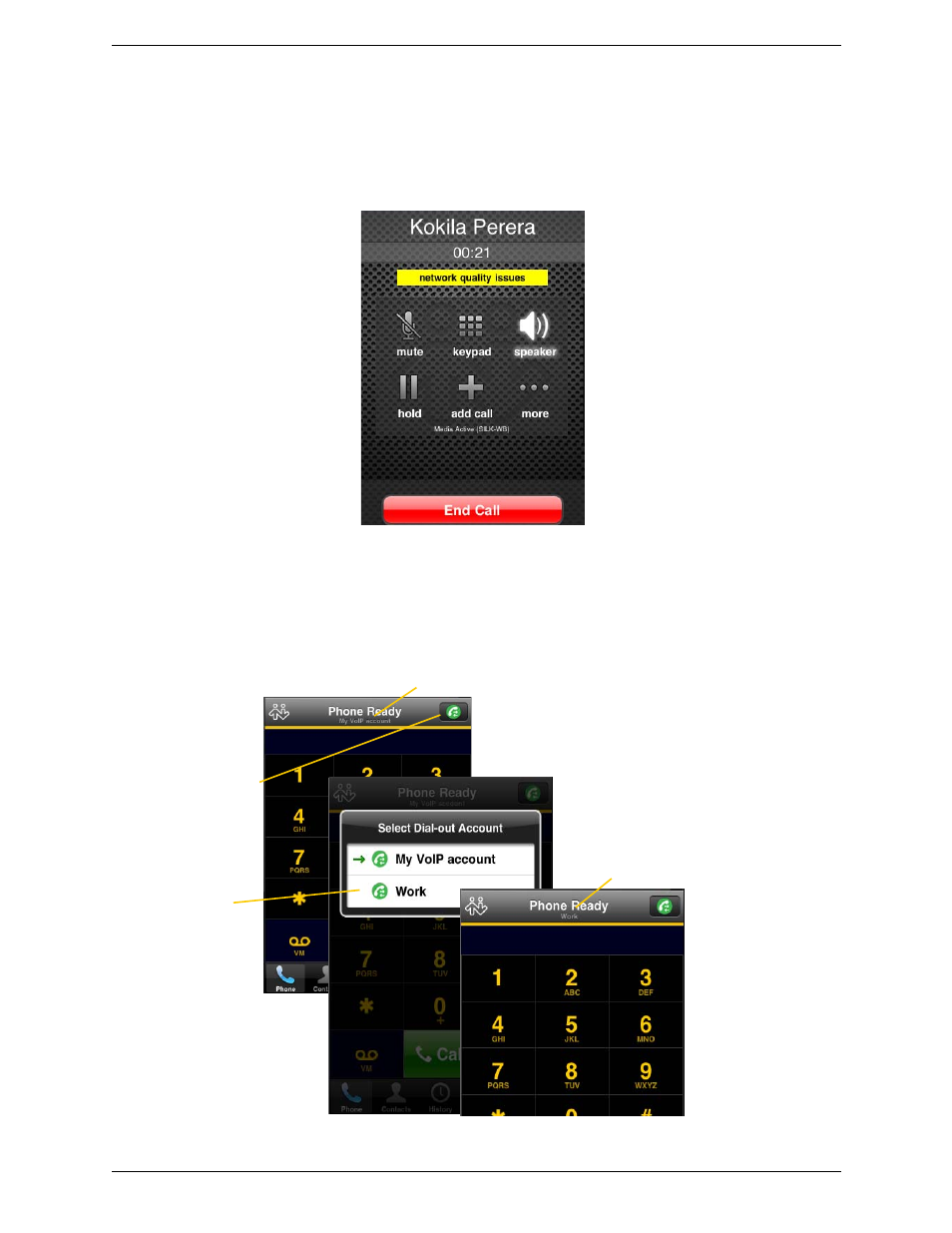 Making a call from another account | CounterPath Bria iPhone Edition 2.5 User Guide User Manual | Page 20 / 76