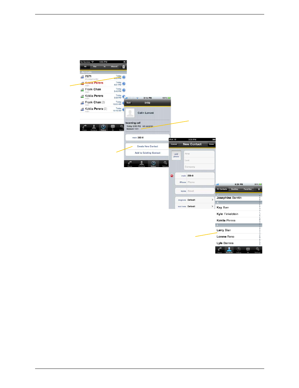 Creating a contact from history | CounterPath Bria iPhone Edition 2.5 User Guide User Manual | Page 32 / 76