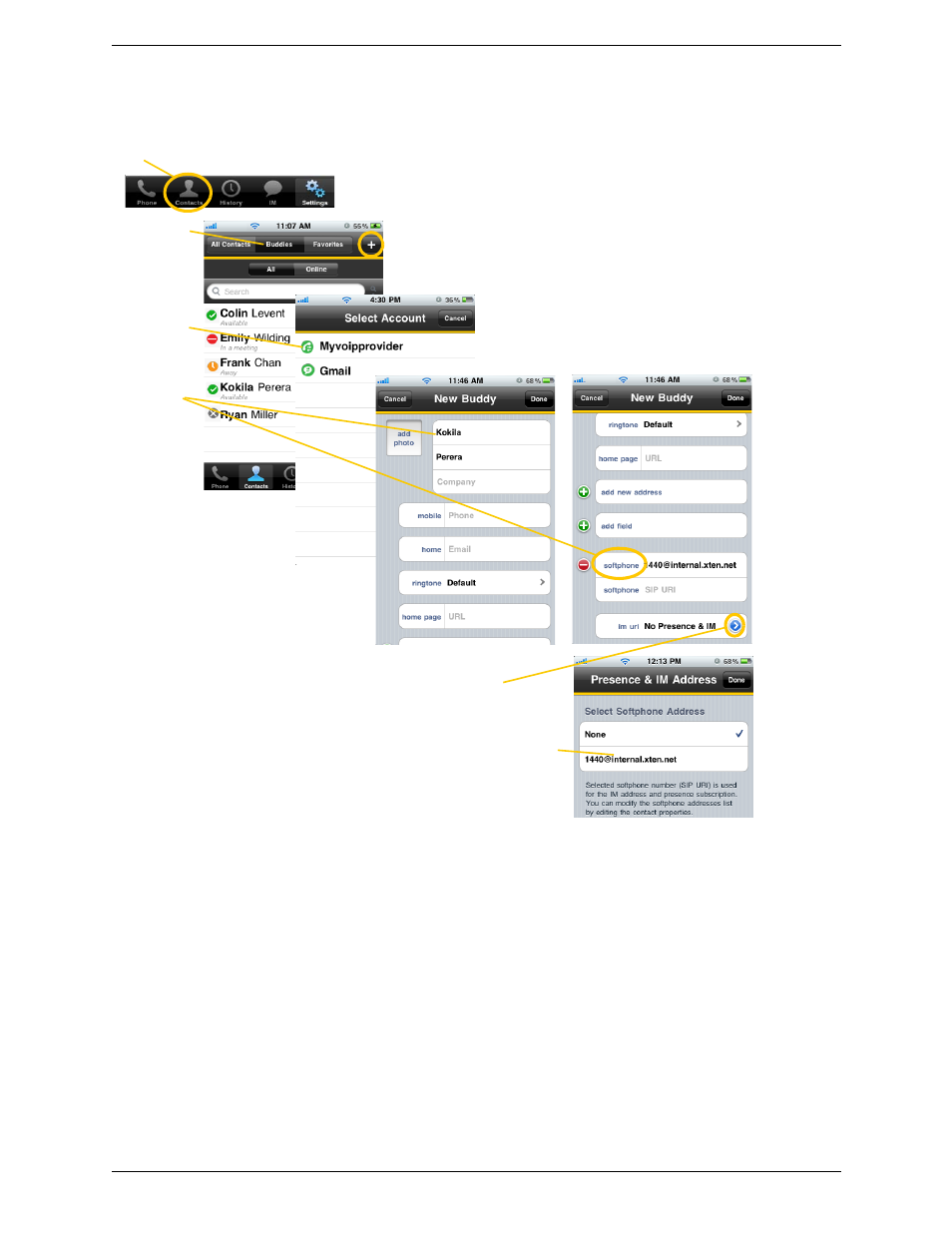 Adding a new contact as a buddy | CounterPath Bria iPhone Edition 2.5 User Guide User Manual | Page 45 / 76