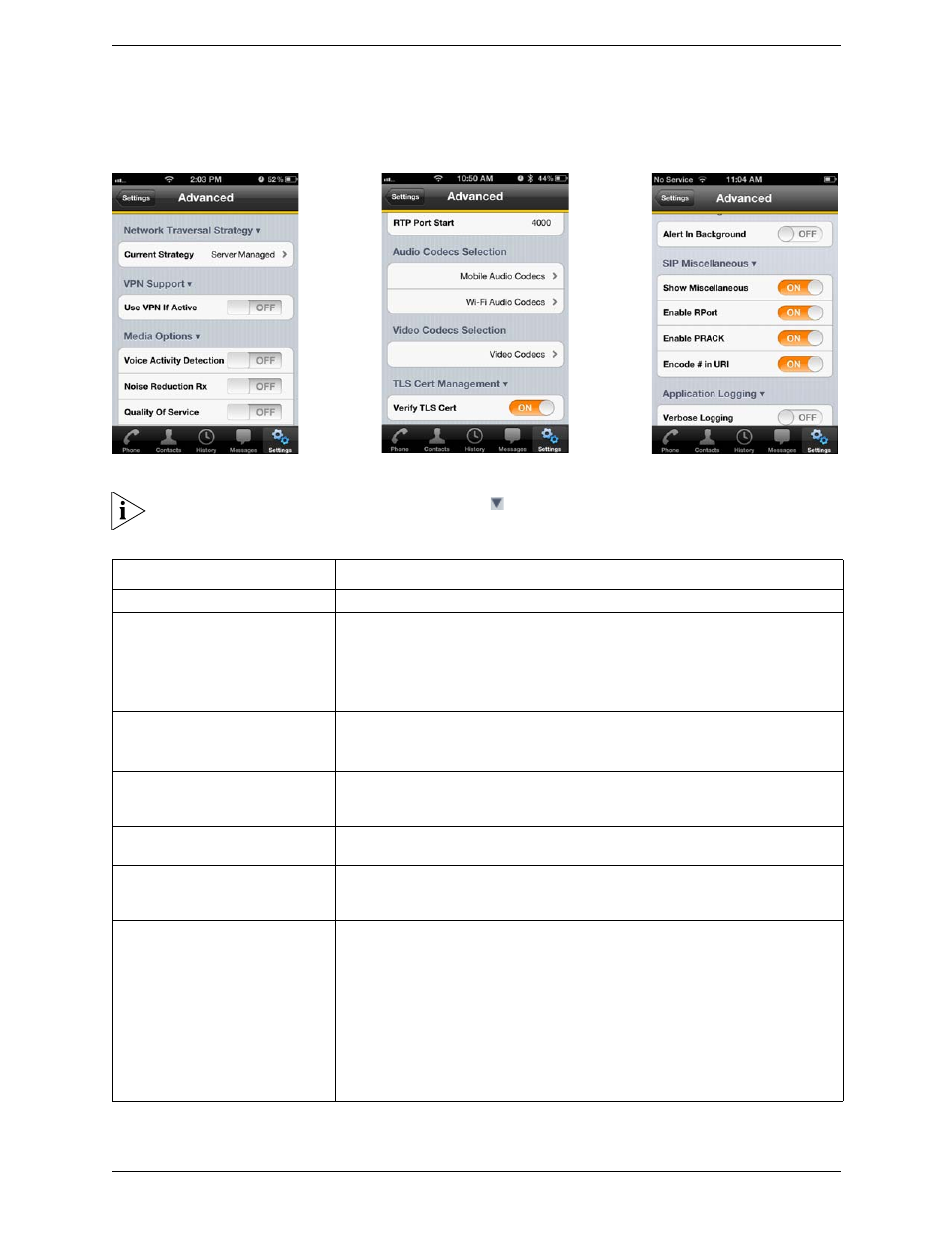 3 advanced settings, Advanced settings | CounterPath Bria iPhone Edition 2.5 User Guide User Manual | Page 60 / 76