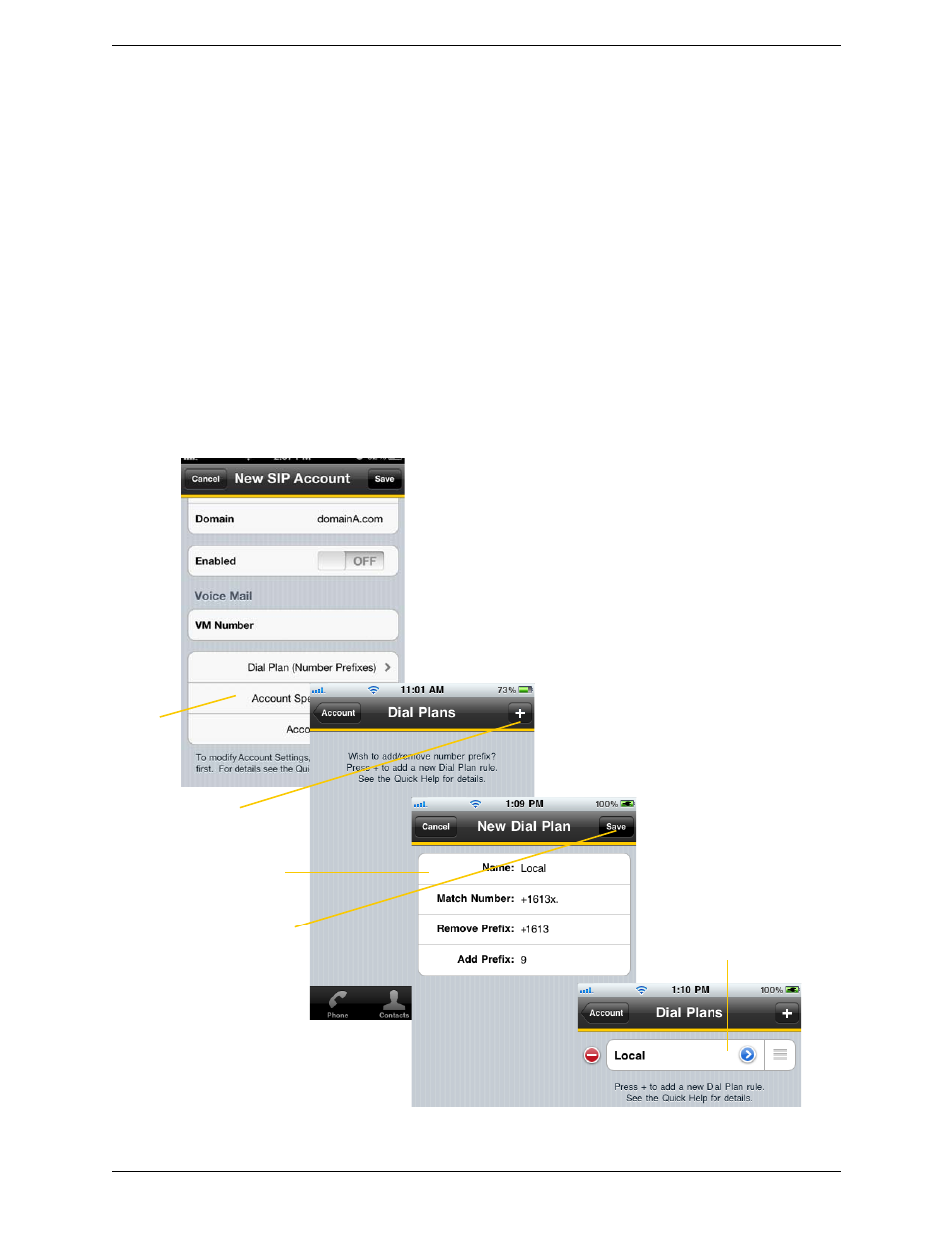 B dial plans, Setting up dial plans | CounterPath Bria iPhone Edition 2.5 User Guide User Manual | Page 71 / 76