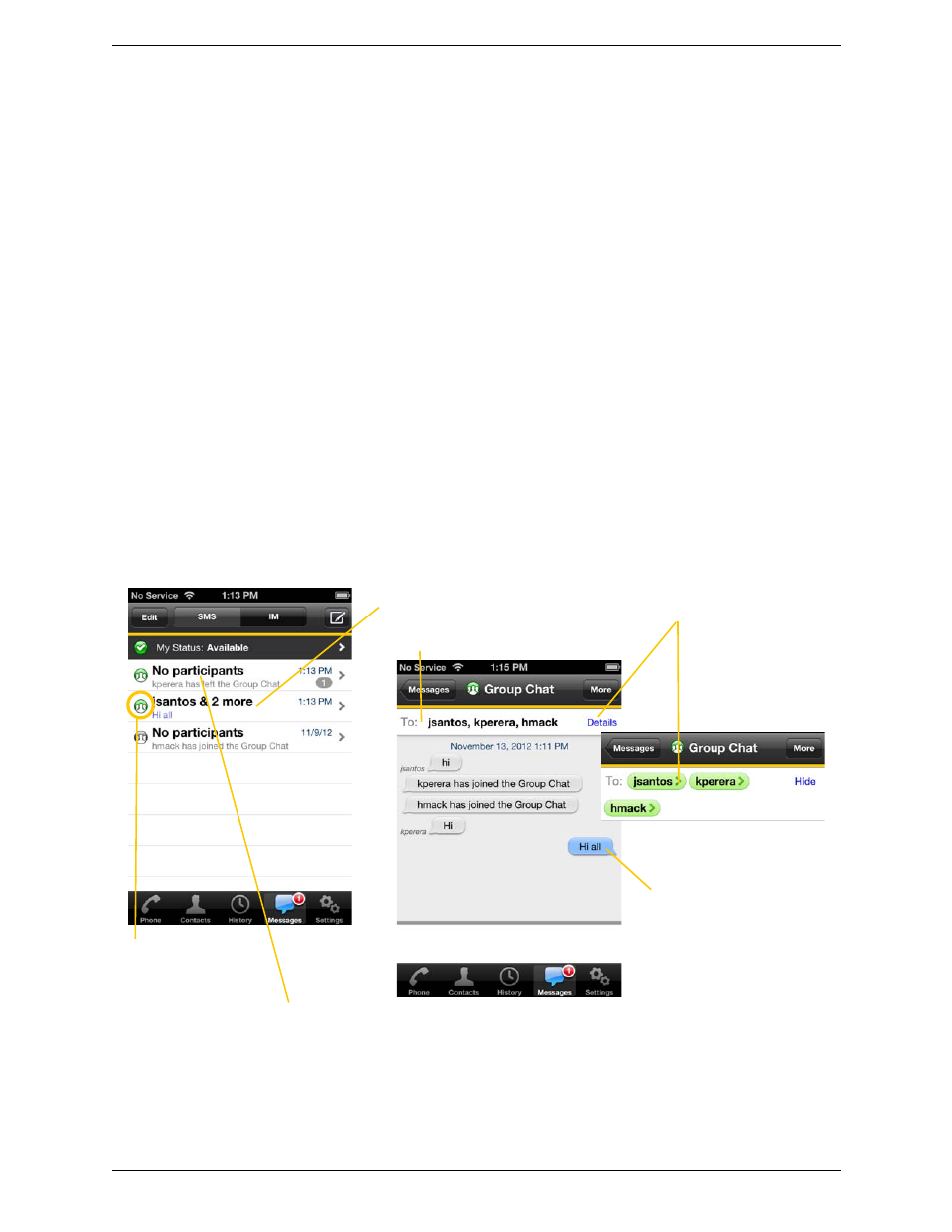 4 starting xmpp group chat, Starting xmpp group chat | CounterPath Bria iPhone Edition 2.4.2 User Guide User Manual | Page 37 / 72
